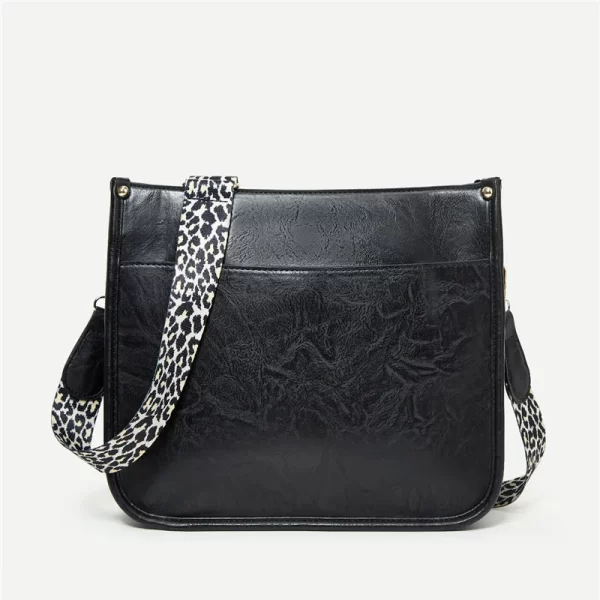 Essentials Women's Faux Leather Wide Strap Large Capacity Messenger Bag - Black