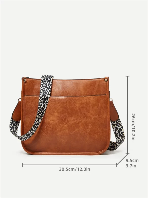 Essentials Women's Faux Leather Wide Strap Large Capacity Messenger Bag - Brown_- Measurements
