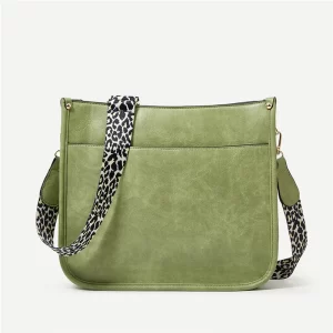 Essentials Women's Faux Leather Wide Strap Large Capacity Messenger Bag - Light Green