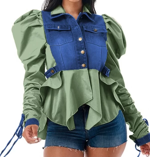 Essentials Women's Long Sleeve Attached Denim Shirt - Green