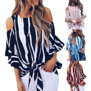 Essentials Casual Short Butterfly Ruffle Sleeves Knot-Tie Blouse | Things & Essentials™