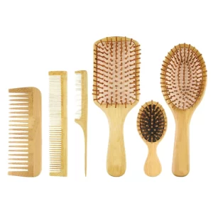 6 PC Bamboo Hairbrush Comb Set