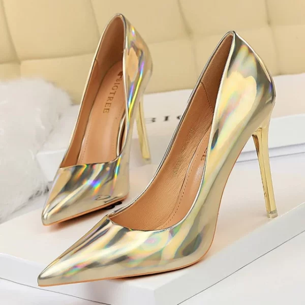 Essentials BigTree Womens Classic Patent Leather Pumps - Gold Multi-Tone