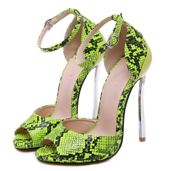 Essentials Classy Snakeskin Style High Heels - Lime Green