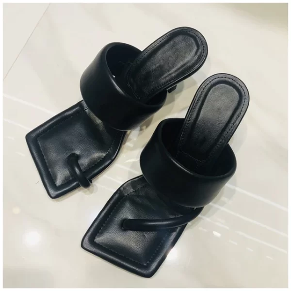 Essentials Elegant Square Toe Slipper Style High Heel Sandals - Black