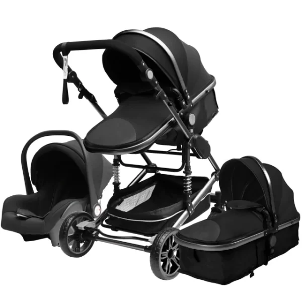 Luxury Style 3-In-1 Portable Baby Stroller | Things & Essentials | Bassinet | Car Seat - Black