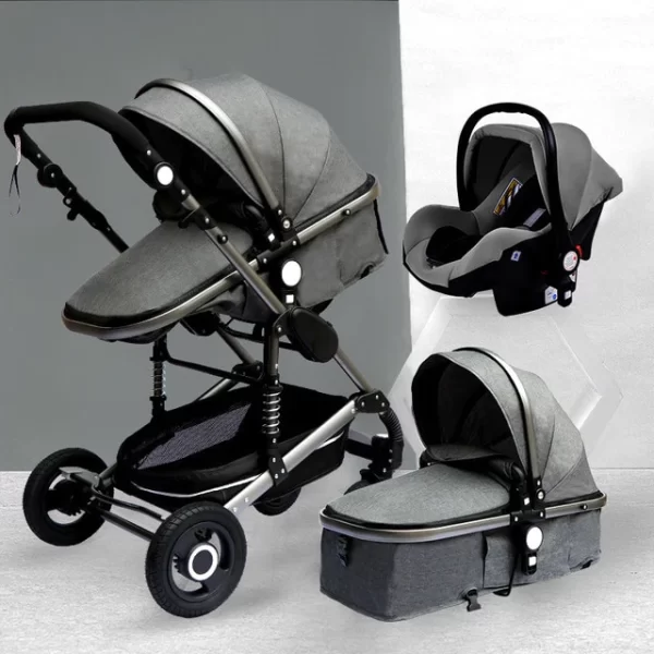 Luxury Style 3-In-1 Portable Baby Stroller | Things & Essentials | Bassinet | Car Seat - Dark Gray