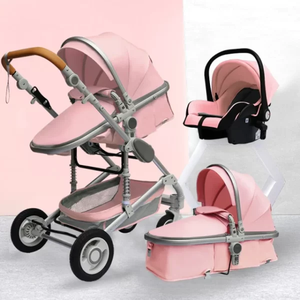 Luxury Style 3-In-1 Portable Baby Stroller | Things & Essentials | Bassinet | Car Seat - Pink