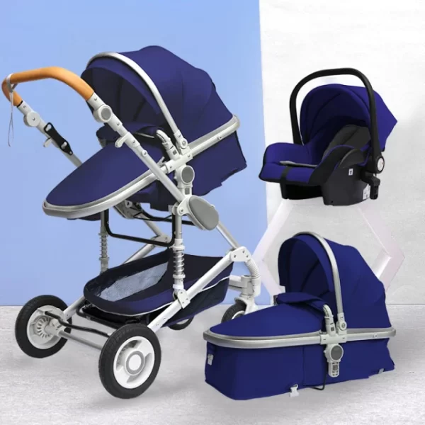 Luxury Style 3-In-1 Portable Baby Stroller | Things & Essentials | Bassinet | Car Seat - Blue