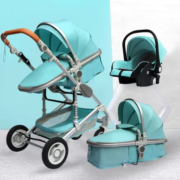 Luxury Style 3-In-1 Portable Baby Stroller | Things & Essentials | Bassinet | Car Seat - Turquoise