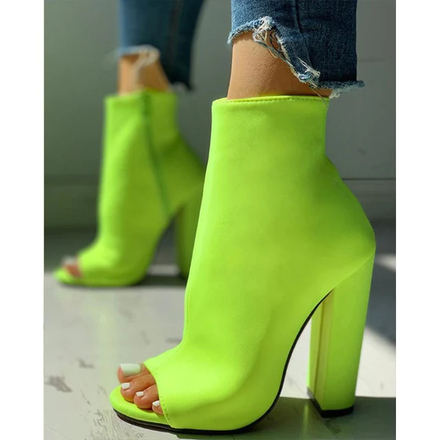 Essentials Open-Toe Ankle Boot Style High Heels - Lime Green