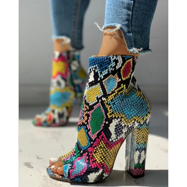 Essentials Open-Toe Ankle Boot Style High Heels - Multi-Tone