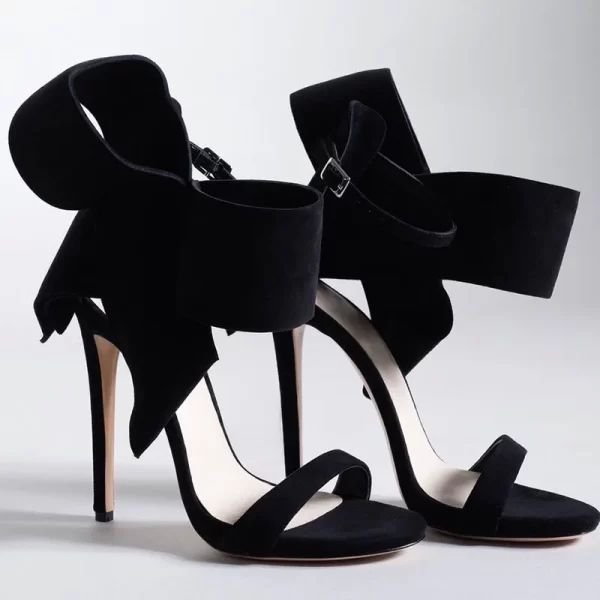 Essentials Women's Elegant Style Side Bow Ankle Strap High Heel Sandals - Black