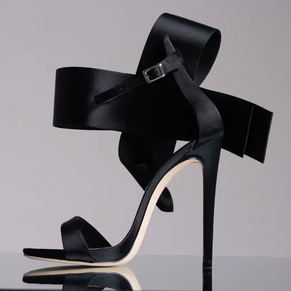 Essentials Women's Elegant Style Side Bow Ankle Strap High Heel Sandals - Black Side View