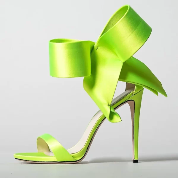 Essentials Women's Elegant Style Side Bow Ankle Strap High Heel Sandals - Lime Green