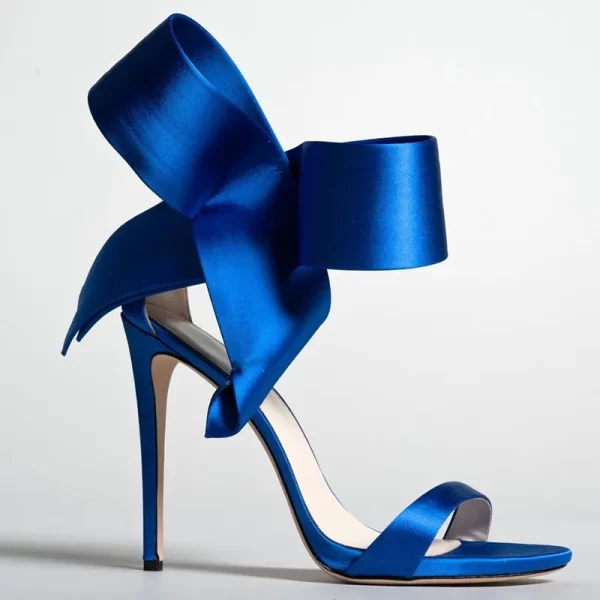 Essentials Women's Elegant Style Side Bow Ankle Strap High Heel Sandals - Royal Blue