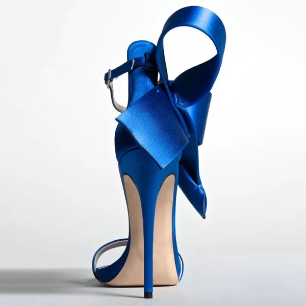 Essentials Women's Elegant Style Side Bow Ankle Strap High Heel Sandals - Royal Blue Back View