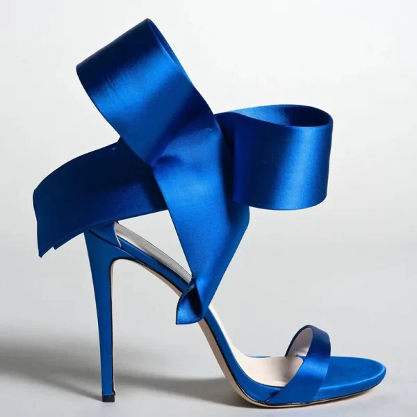 Essentials Women's Elegant Style Side Bow Ankle Strap High Heel Sandals - Royal Blue Side View