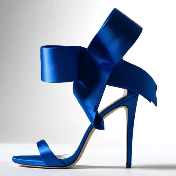 Essentials Women's Elegant Style Side Bow Ankle Strap High Heel Sandals - Royal Blue Side View