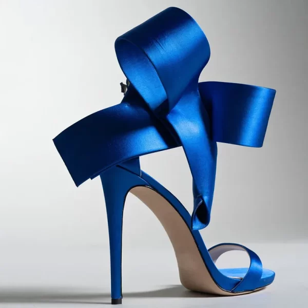 Essentials Women's Elegant Style Side Bow Ankle Strap High Heel Sandals - Royal Blue Side View