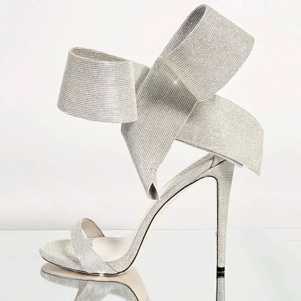 Essentials Women's Elegant Style Side Bow Ankle Strap High Heel Sandals - Silver