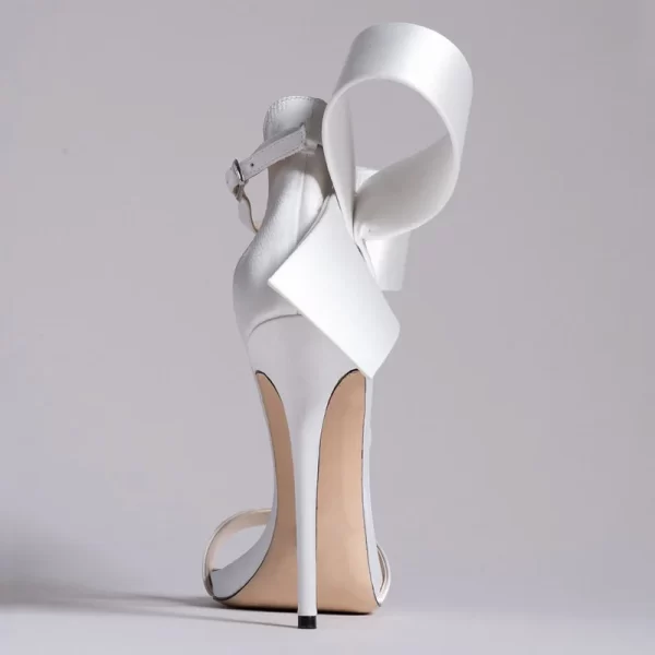 Essentials Women's Elegant Style Side Bow Ankle Strap High Heel Sandals - White Back View