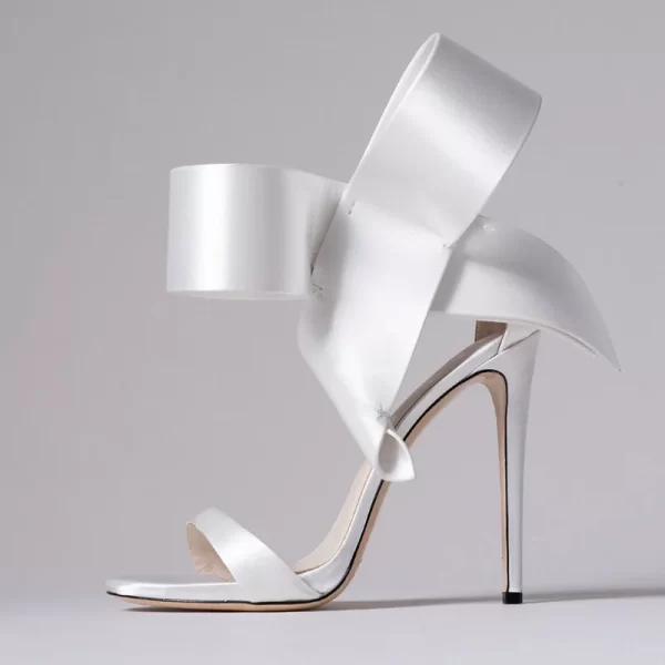 Essentials Women's Elegant Style Side Bow Ankle Strap High Heel Sandals - White Side View