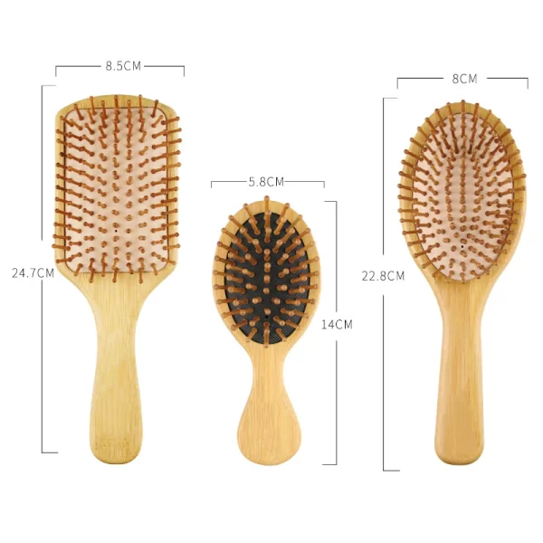 6 PC Bamboo Hairbrush Comb Set - Measurements - Brushes