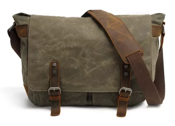 Essentials Men's Rustic Style Canvas Crossbody Messenger Bag - Army Green