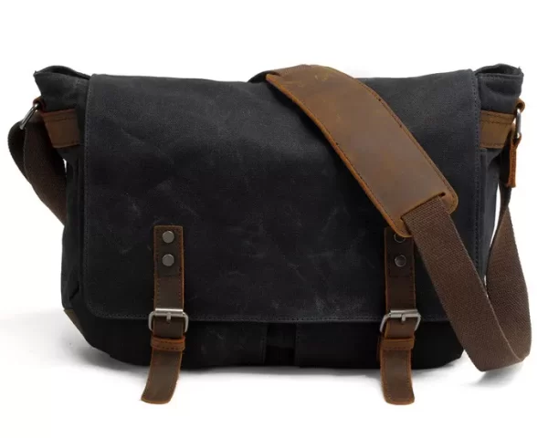 Essentials Men's Rustic Style Canvas Crossbody Messenger Bag - Black