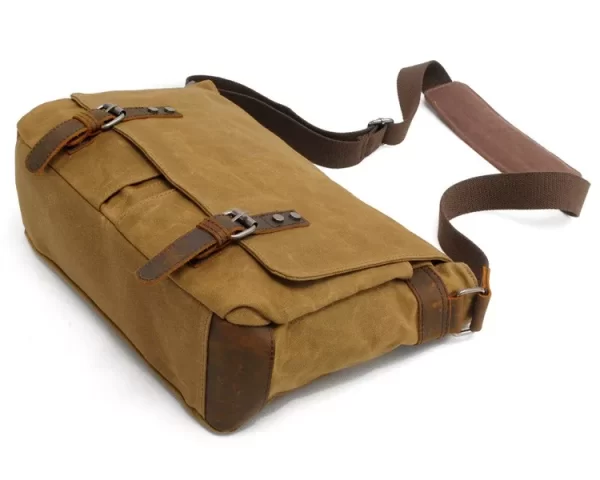 Essentials Men's Rustic Style Canvas Crossbody Messenger Bag Flat Full Display View