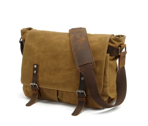 Essentials Men's Rustic Style Canvas Crossbody Messenger Bag Front Side View