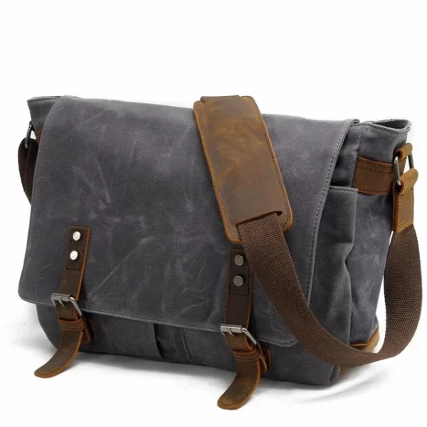 Essentials Men's Rustic Style Canvas Crossbody Messenger Bag - Gray