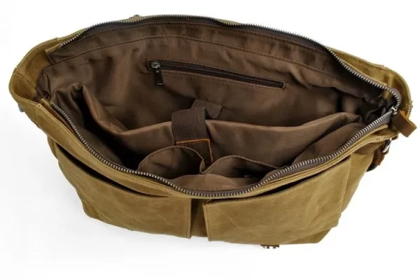 Essentials Men's Rustic Style Canvas Crossbody Messenger Bag Inside View