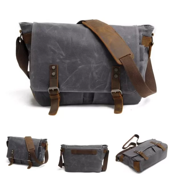 Essentials Men's Rustic Style Canvas Crossbody Messenger Bag - Gray -_Display View